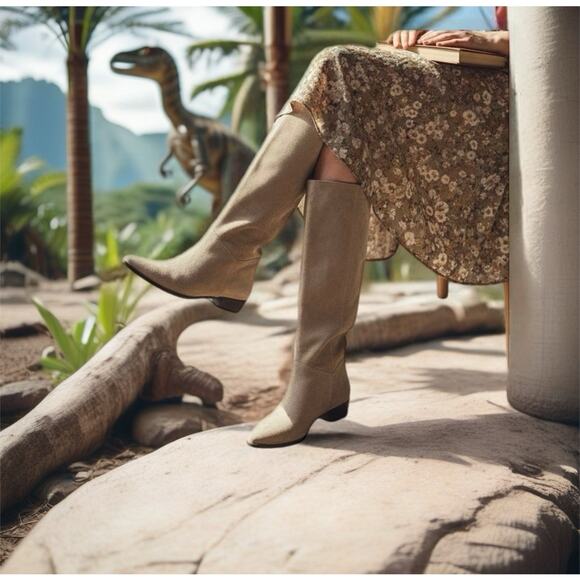 Zara Suede Over The Knee Boots Beige Tall Flat Heel Size 42 (11) - Picture 1 of 11